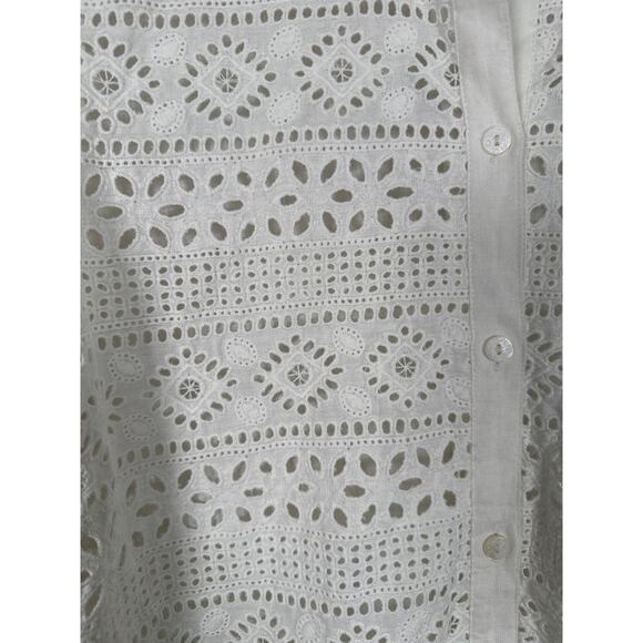 J Jill Love Linen White Button Down Shirt Embroidered Eyelet Linen Womens Size S - Picture 3 of 9